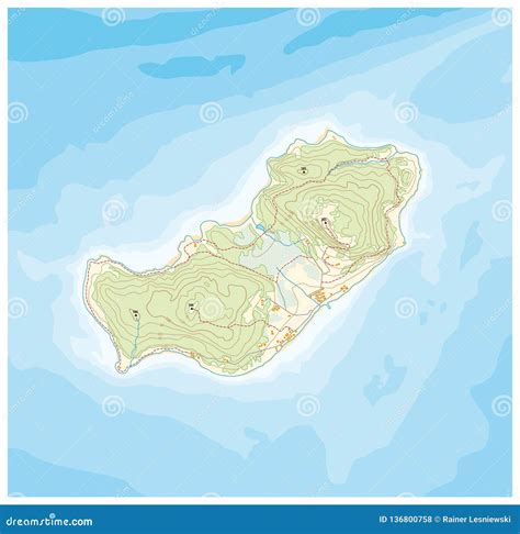 Abstract Island Map Pattern With Topographic Heights And Deep Lines