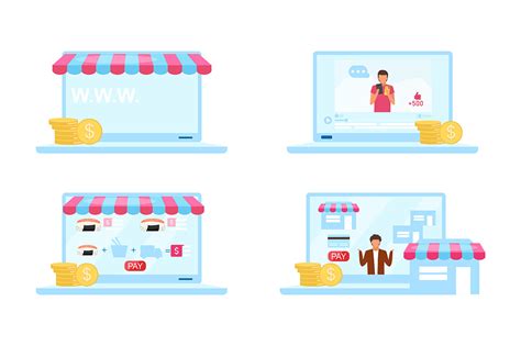 Online Markets Flat Color Vector Objects Graphic by TheImg · Creative ...