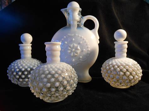 Vintage Fenton Milk Glass Hobnail Perfume Bottles 1960s