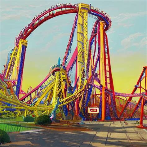 Painting Of Top Thrill Dragster At Cedar Point Stable Diffusion