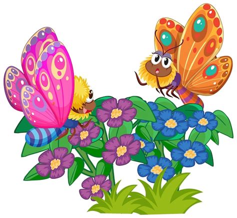 Free Vector | Colorful Butterflies on Spring Flowers