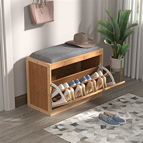 Amazon QSSLLC Hidden Bamboo Shoe Bench With Storage Seat Cushion