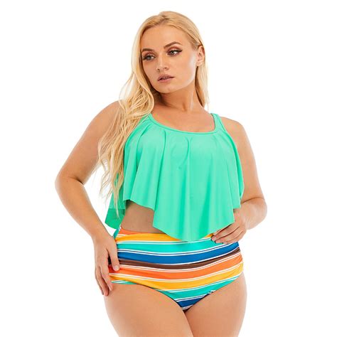 High Waist Two Piece Large Plus Size Bikini Swimsuit Women Tankini Swimwear Swimwear And