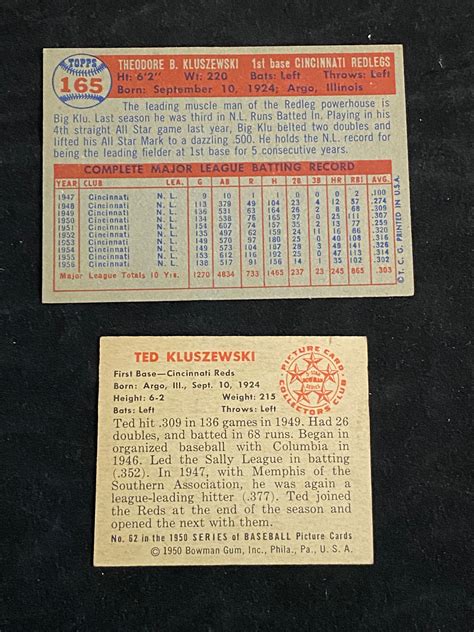 Lot Vgex Crease Free Ted Kluszewski Baseball Cards Bowman