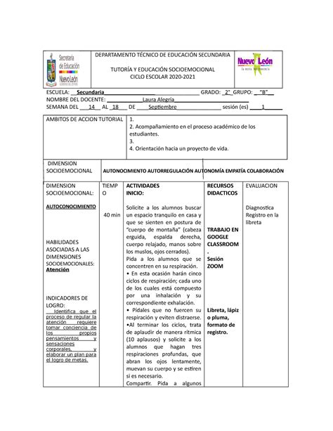 Educaci N Socioemocional Segundo Grado Tutor A Escuela