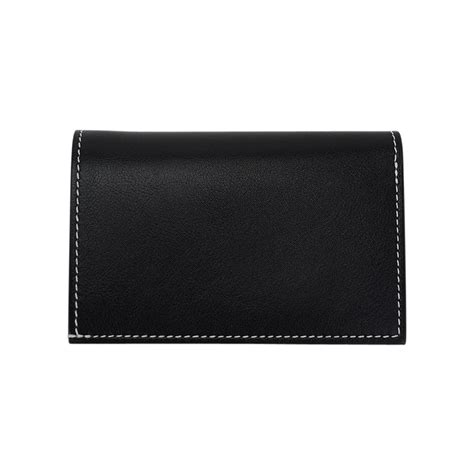 Hermes Bifold and Card Holder Wallet Black Leather White Topstitch ...