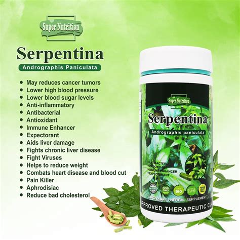 Serpentina Herbal Supplement 100 Capsules X 500mg Per Bottle