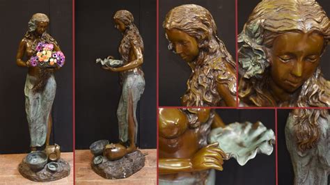 Bronze Maiden Fountain Statue Semi Nude Female Water Feature