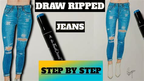 How To Draw Ripped Jeans Draw Denim Step By Step Fashion