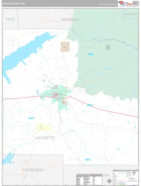 Lafayette County, MS Zip Code Wall Map Premium Style by MarketMAPS