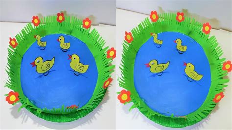 Duck Paper Craft Ideas With Pond Using Paper Plate And Color Paper