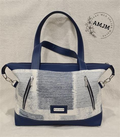 Sac Java En Simili Bleu Et Jacquard Gris Cousu Par Magalie Patron