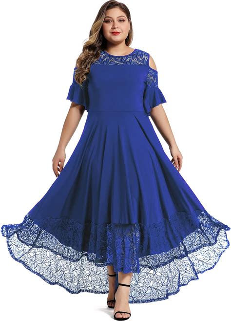 Lalagen Womens Plus Size Lace Cold Shoulder Casual Long Plain Evening Party Maxi Dress L 5x