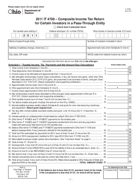 Fillable Online Tax Ohio Please Staple Return Do Not Staple Check Hio