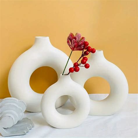 White Resin Vase Modern Home Decor Boho Round Matte Pampas Temu