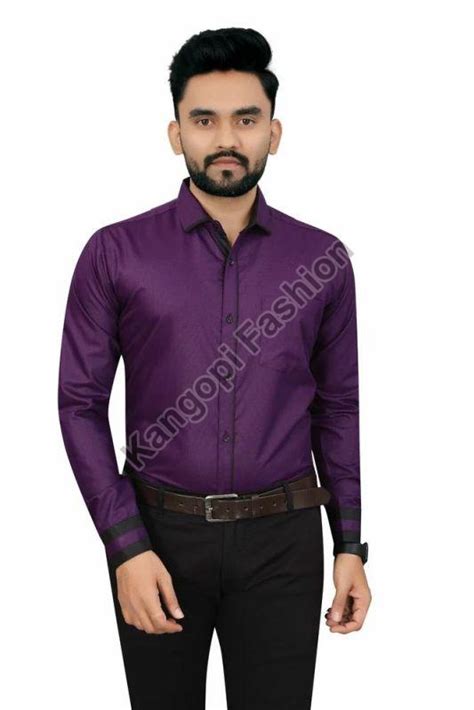 Regular Fit Mens Purple Stylish Cotton Shirts Size Small 38 At Rs