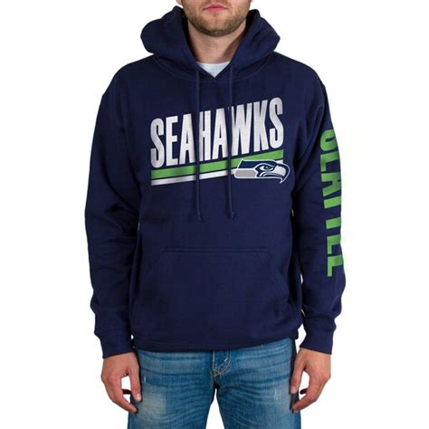 Mens Seattle Seahawks College Navy Sidestripe 2 Hit Pullover Hoodie