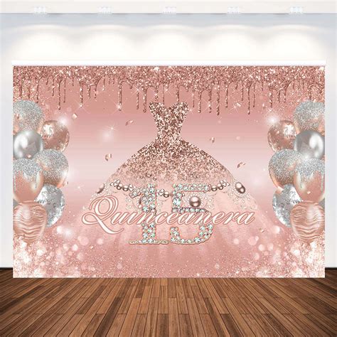 Download A Pink And Silver Quinceanera Party Backdrop With Balloons