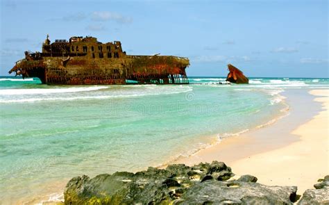 Run Aground Dry Cargo Ship Abandoned Rusty Shipwrecked Vessel A Man