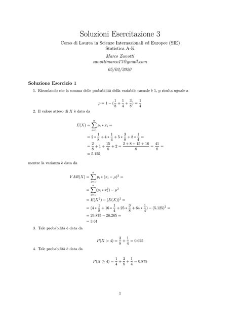 Esercitazione Di Statistica Con Soluzioni Soluzione 3 Soluzioni