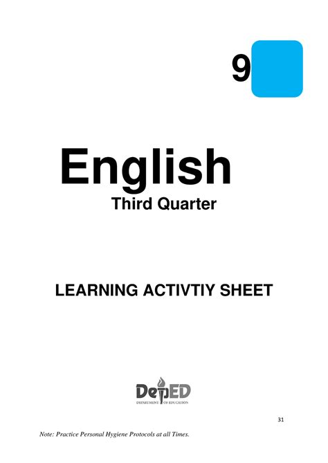 Grade 9 Las Q3 Melc 3 Melc 9 English Third Quarter Learning Activtiy Sheet 31 English 9