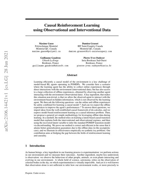 PDF Causal Reinforcement Learning Using Observational And