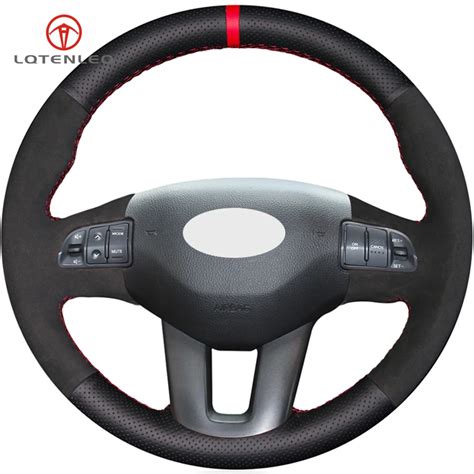 Lqtenleo Black Genuine Leather Suede Diy Car Steering Wheel Cover For