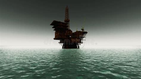 Oil Rig and Offshore Vessel at the Sunset Stock Illustration ...