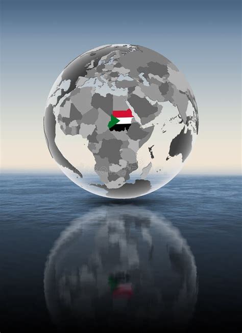 Sudan On Translucent Globe Above Water Stock Illustration