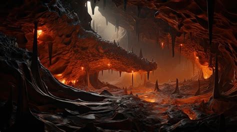 Otherworldly Cave With Glowing Crystals And Structures Premium AI