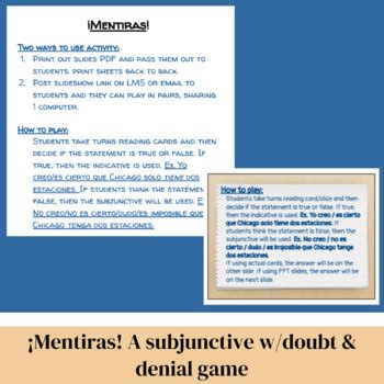 Mentiras A Subjunctive With Doubt And Denial Activity By La Princesa Leia