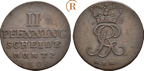 Braunschweig Calenberg Hannover 2 Pfennig Clausthal 1804 GFM George