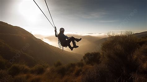 شخص يركب زيبلاين على قمة بعض الجبال صورة Zipline صورة الخلفية للتحميل