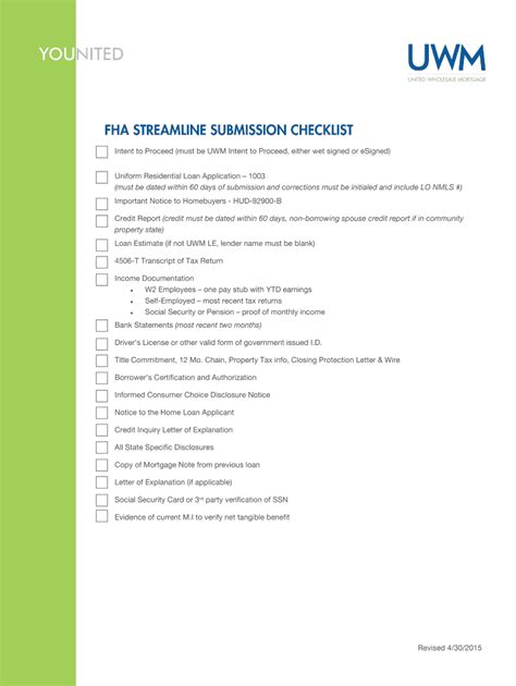 Fillable Online FHA Streamline Submission Checklistdocx Fax Email Print