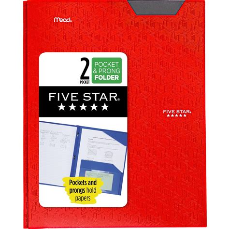 Mead Five Star 2 Pocket & Prong Plastic Folder (Red) $1.69 + Free