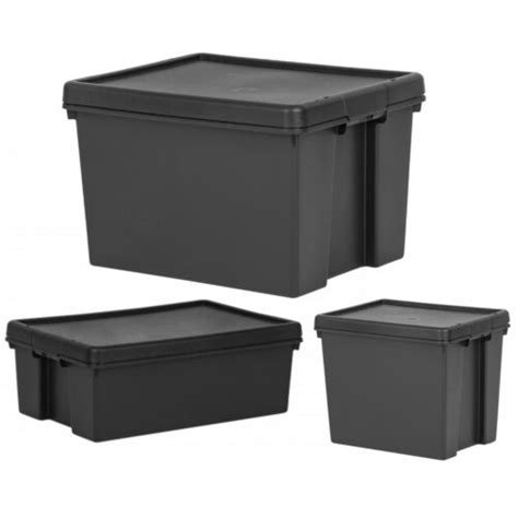 Heavy Duty Recycled Plastic Storage Boxes And Lids 24l 36l 45l Black