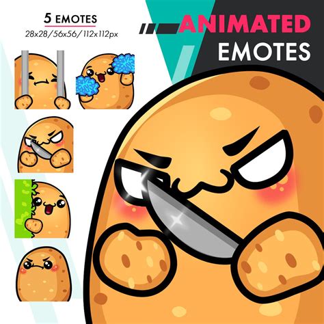 Animated Potato Emotes Pack 7 5 Cute Potato Leave Knife Lurk Emote