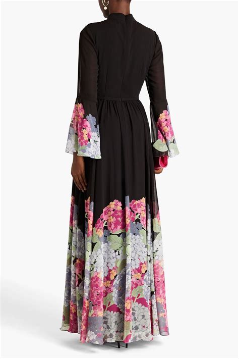 Mikael Aghal Gathered Floral Print Chiffon Gown The Outnet