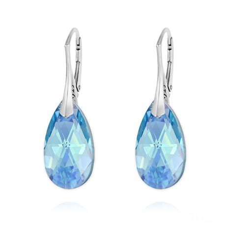 Boucles D Oreilles Goutte 22MM V2 En Argent Et Cristal Bleu Aigue Marine AB