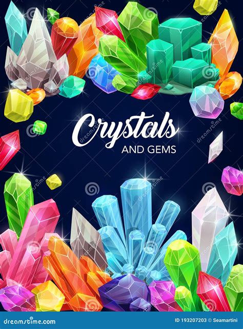 Crystal Gems Cartoon Vector Poster With Gemstones Stock Vector