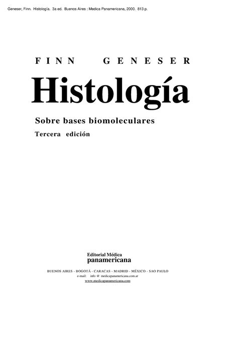 Histologia Finn Geneser Finn 3a Ed Buenos Aires Medica