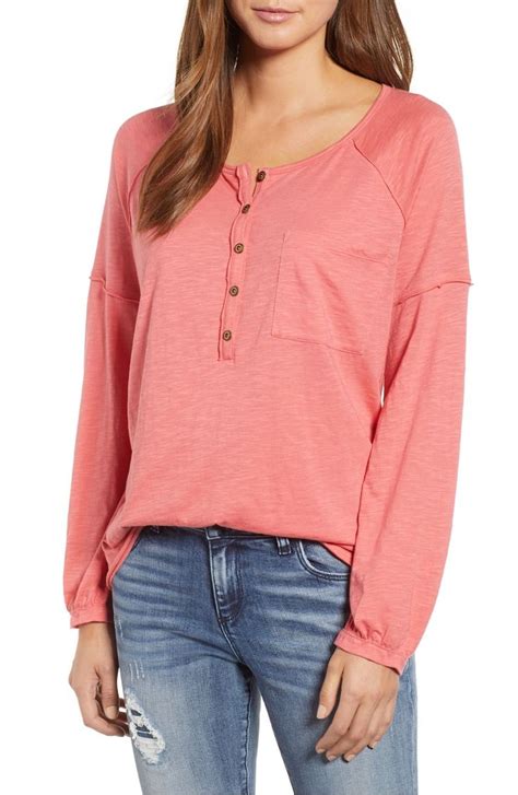 Caslon® Henley Tee Nordstrom Long Sleeve Knit Tops Women Long