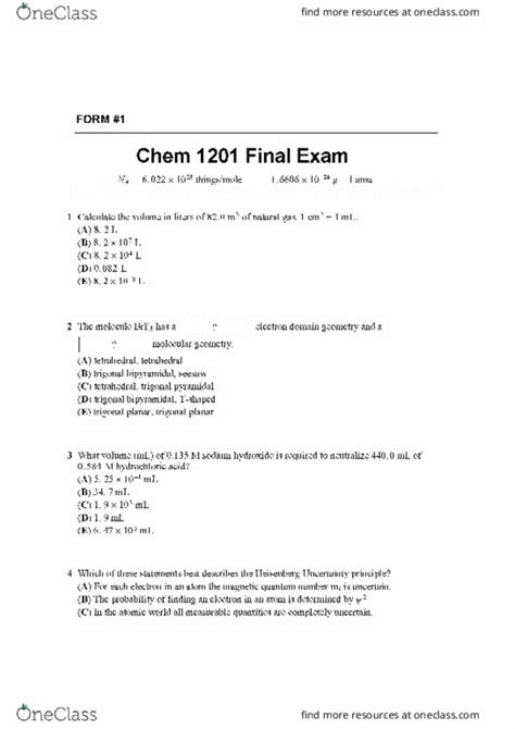 Chem Final Chem Final Exam Form Oneclass