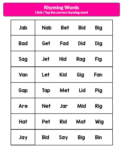 Find The Rhyming Word Set 4 Your Home Teacher