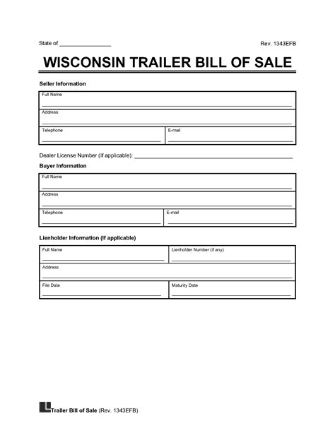 Free Wisconsin Trailer Bill Of Sale Template Pdf And Word