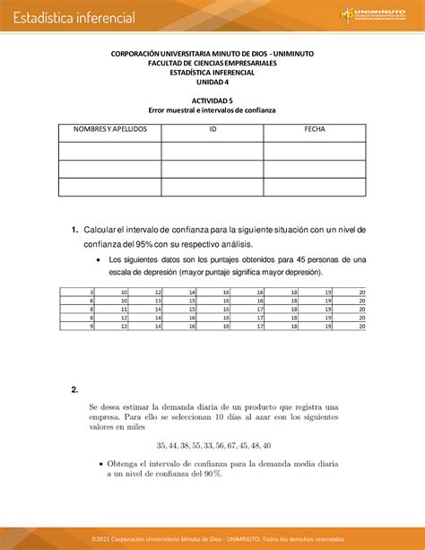 Actividad 5 Intervalos Error Muestral CORPORACIN UNIVERSITARIA