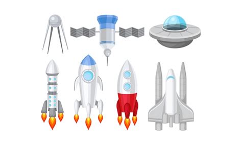 Conjunto Ilustrado De Naves Espaciales Vectoriales Objetos De Naves