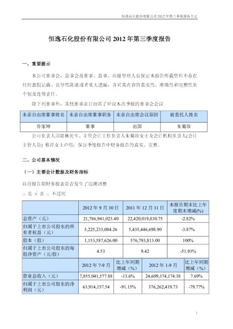 恒逸石化：2012年第三季度报告全文