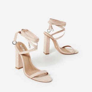 Ego Lace Up Block Heel In Nude Faux Suede