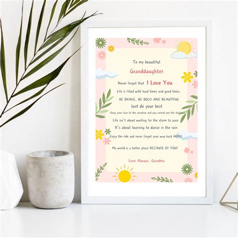 Granddaughter Poem From Grandmother To My Granddaughter Card Print